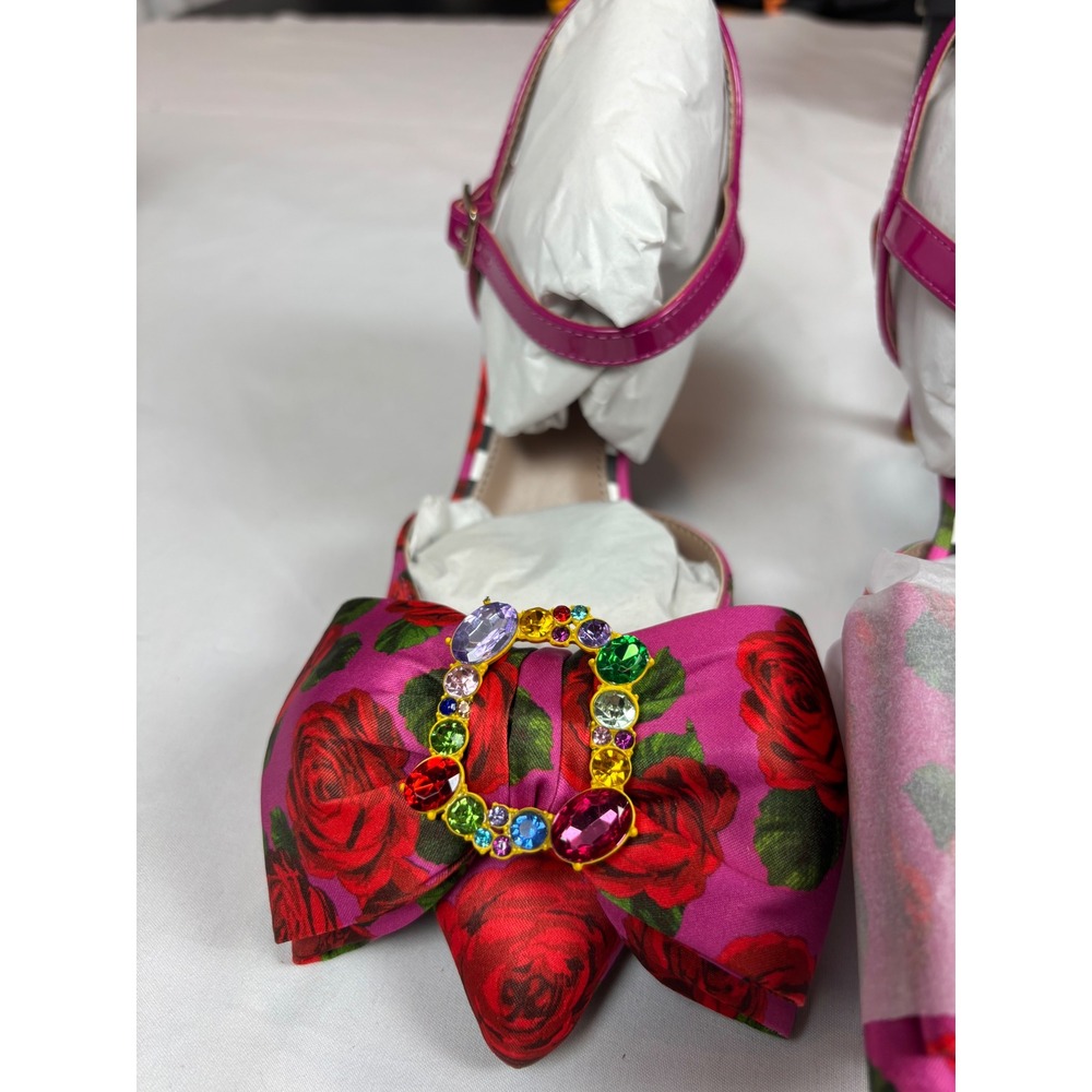 Betsey Johnson Jayleene Floral Rose Bow Rhinestone Kitten Heels Magenta Pink 7 - Picture 2 of 7